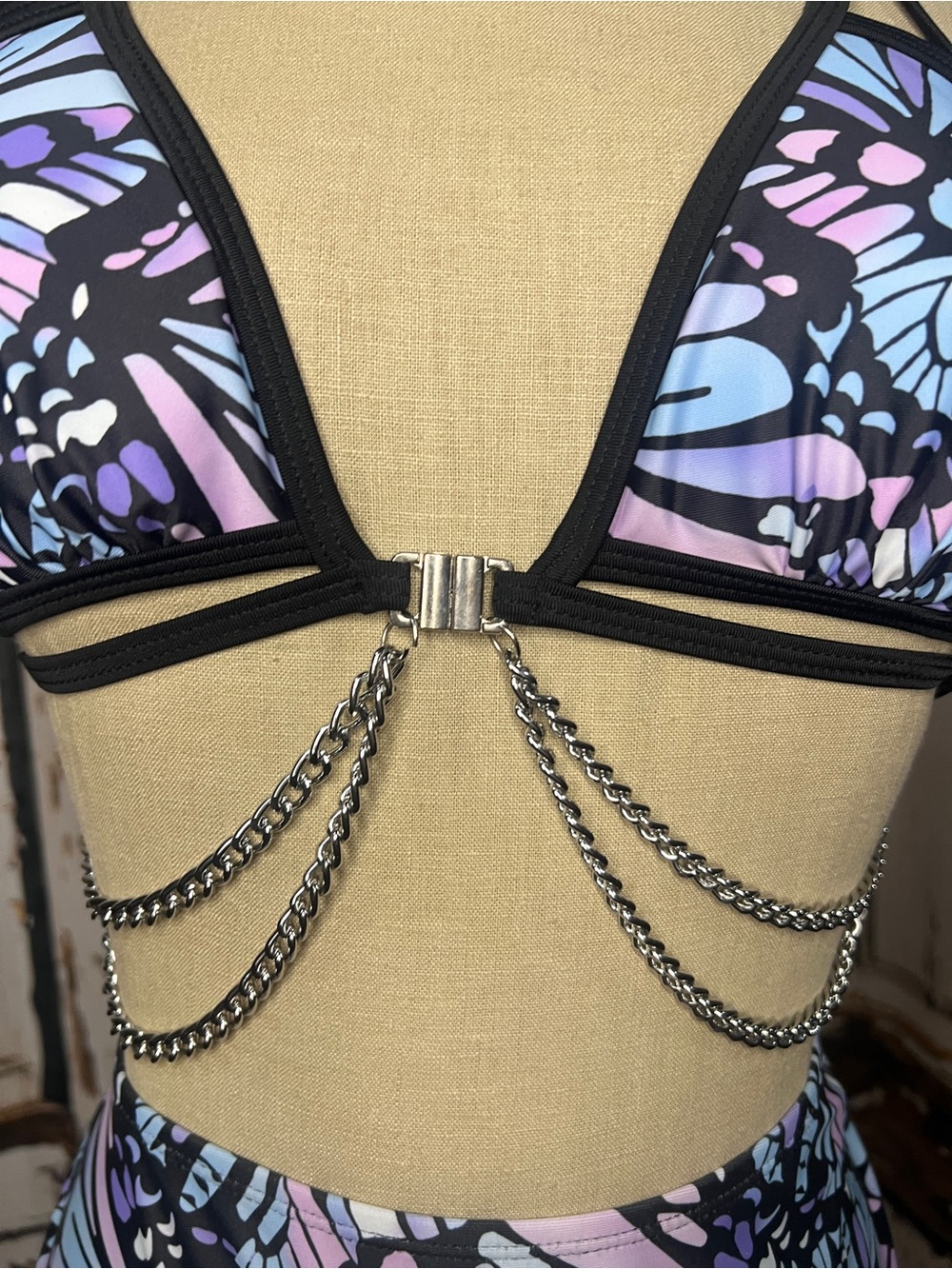 Butterfly Print High-Waist Rave Bikini Bathing Suit - Picture 4 of 13